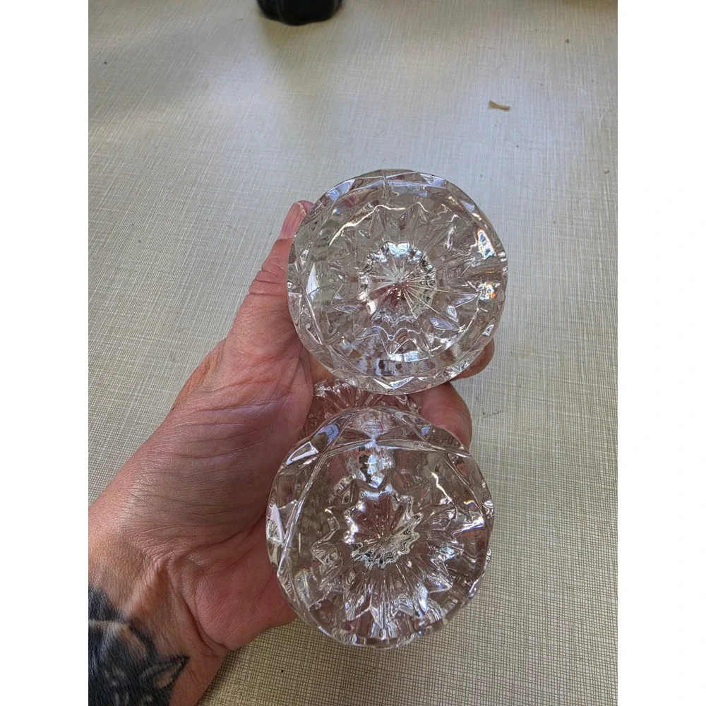 Vintage Cut Glass Toothpick Holder/ bud vases Pair Scalloped Rim